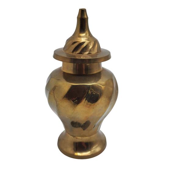 Vintage Brass Ginger Jar Swirl Lidded Dish Handcrafted Stash Storage Urn - Picture 2 of 6